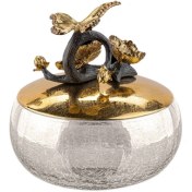 تصویر قندان شیشه ای و برنجی گلدکیش مدل دلاریس 