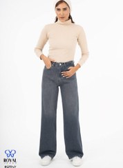 تصویر شلوار جین نیم بگ Royal jackpot کمر ساده - طوسی آبی تیره / 3 