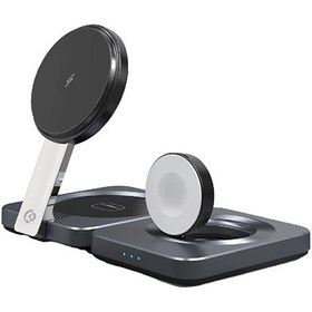 تصویر شارژر بی سیم مگ سیف 2 در 1 پاورولوژی مدل PWCUQC027 Powerology 3-in-1 Foldable Magnetic Wireless Charger PWCUQC027