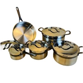 تصویر سرویس قابلمه استیل عرشیا مدلSS762-3041 ده پارچه Arshia steel pot service model SS014-2767