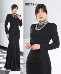 تصویر لباس مجلسی ماکسی الیکا سایز ۳۸ تا ۵۰ رنگ مشکی و سبز 