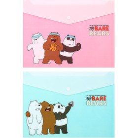 تصویر پوشه دکمه دار A4 مینیسو، طرح We Bare Bears، آبی/ صورتی، 24×2×32 سانتی متر، ۲ عددی 