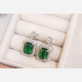 تصویر گلگوش نقره نگین سبز زنانه 