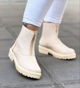 تصویر نیم بوت زنانه جلوزیپ زیپی رنگ کرم و مشکی سایز ۳۷ تا ۴۰ 