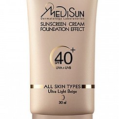 تصویر کرم ضد آفتاب بژ روشن با پوشش کرم پودر مناسب انواع پوست Medisun Medisun Light Beige Sunscreen Cream Foundation Effect Tube For All Skin Types