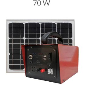 تصویر برق خورشیدی 70 وات باتری 28 آمپر 4 عدد لامپ برند مانیک Solar Package 70W 28Ah