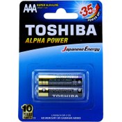 تصویر باتری نیم قلمی آلکالاین توشیبا ALPHA POWER بسته دوتایی Toshiba Super Alkaline AAA batteries Pack of 2