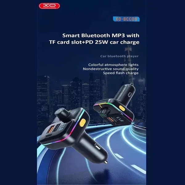 Transmisor FM Bluetooth MP3 para coche con cargador 25W negro XO BCC09 