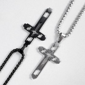 تصویر گردنبند صلیب طرح دوبل کدZN_S07 