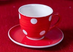 تصویر فنجان نعلبکی چایخوری قرمز خالدار cup and saucer dorika