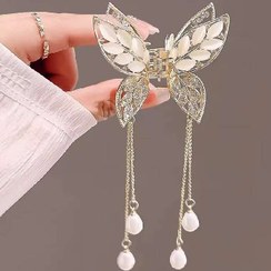 تصویر کلیپس فلزی مجلسی پروانه کریستالی آویزدار 