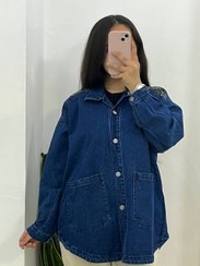 تصویر شومیز جین گلدوزی سایز ۴۲ رنگ سرمه ای 