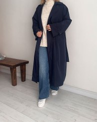 تصویر ترنچ کت Drop سرمه ای (قد بلند) 