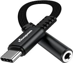 تصویر جک هدفون KOOPAO USB C به 3.5 میلی‌متری، آداپتور هدفون 3.5 میلی‌متری سیم Aux Audio برای Samsung S21+/S20/S20+ iPad Pro 2018/2020/2021/iPad Air 5th Ipad d 9th Black - ارسال 15 الی 20 روز کاری 