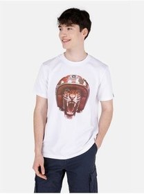 تصویر تی شرت سفید مردانه یقه دوچرخه برش طبیعی چاپ شده مردان پوست آستین کوتاه T SHIRT کولینز Colin’s 