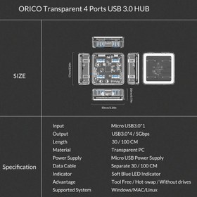 تصویر هاب USB 3.0 چهار پورت اوریکو مدل MH4U-U3 Orico MH4U-U3 Four Port USB 3.0 Hub