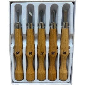 تصویر ست مغار چوبی ست مغار چوبی ست 5 تایی مناسب لینو و چاپ دستی دسته چوبی