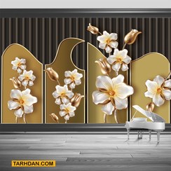 تصویر پوستر سه بعدی گل زمینه قهوه ای 