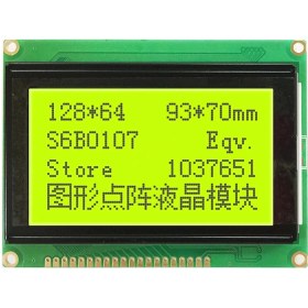 تصویر LCD گرافیکی 128×64 با درایور S6B0107 رنگ سبز 