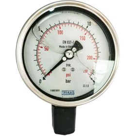 تصویر پرشر گیج تمام استیل ویکا صفحه ۱۰ سانت ۱۶ بار عمودی خشک WIKA PRESSURE GAUGE 10CM 16BAR