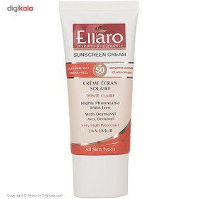 تصویر کرم ضد آفتاب رنگی الارو، SPF 50، مدل Teinte Claire تحت لیسانس، مناسب پوست چرب با تنالیته روشن و حجم 40 میلی لیتر، ضد آب، محافظت‌کننده در برابر اشعه‌های UVA و UVB، دارای فرمولاسیون فاقد چربی، با ماندگاری 2 ساعته 