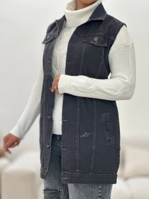 تصویر جلیقه جین زنانه مدل پاییزه سایز ۴۲ سرمه‌ای 