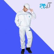 تصویر لباس کار دو تکه سفید کناف سایز L و 2XL و XL 