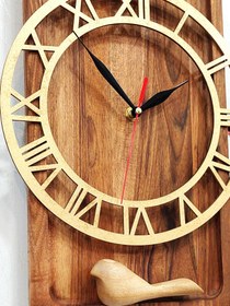 تصویر ساعت دیواری مدرن چوبی چوب گردو Modern Wooden Wall Clock