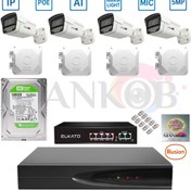 تصویر پکیج ۴عددی دوربین مداربسته 5مگاپیکسل poe با برد h4p هوشمند Aiکمپانی ریوژن دید در شب رنگی میکروفندار 4-pack 5MP PoE CCTV camera with AI smart h4p board, Revion company, color night vision, microphone