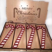 تصویر اویز عصا بابانوئل چوبی جعبه 12 عددی 