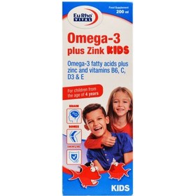 تصویر شربت امگا 3 پلاس زینک کیدز یوروویتال 200 میلی لیتر Eurhovital Omega 3 Plus Zink Kids Syrup 200 ml