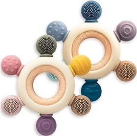 تصویر دندانگیر با حلقه چوبی و روکش سیلیکونی نوزادی طرح فرمان کشتی 