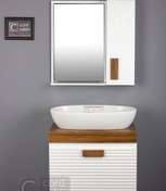 تصویر -روشویی کابینتی و آینه باکس طرح بامبو سفید چوب بیضی آرمیتاژ 