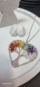 تصویر گردنبند استیل با آویز سنگ هفت چاکرا 