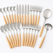 تصویر ست غذا خوری پاپا با دسته چوبی 