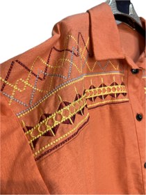 تصویر شومیز لینن گلدوزی نارنجی orange-embroidered-linen-shirt