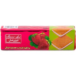 تصویر بیسکویت کرم دار توت فرنگی شیرین عسل وزن ۱۲۰ گرم 