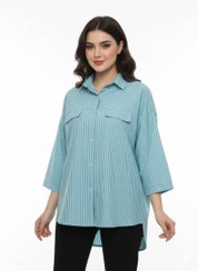 تصویر شومیز زنانه راه راه نخی شومیز راه راه سبز