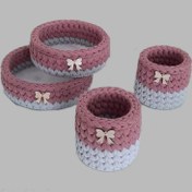 تصویر سبد قلاب بافی تریکو کد 33 مجموعه 4 عددی 