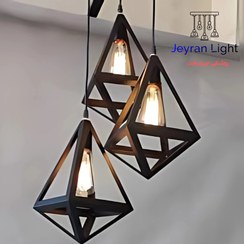 تصویر چراغ آویز مدل الماس لوزی - 3 شعله / مشکی Diamond pendant lamp