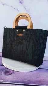 تصویر کیف دسته چوبی با پارچه ژاکارد 