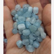 تصویر مهره تامبل سنگ آکوامارین سوراخ دار سنگ اصل طبیعی درجه یک 