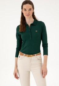 تصویر زن سبز تیره پایه چوگان yaka yaka sweatshırt 50313593-vr079 Kadın Koyu Yeşil Basic Polo Yaka Sweatshırt 50313593-VR079