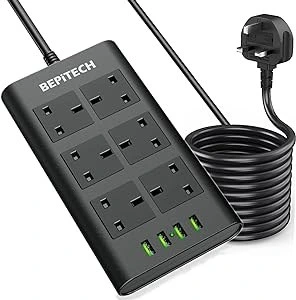 CAROSKI -Tower Extension Cord, 6-Power Socket with 4 USB Charger