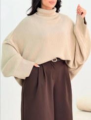 تصویر پلیور بافت یقه اسکی زنانه رنگبندی متنوع 