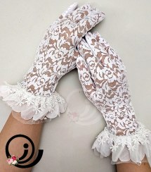 تصویر دستکش عروس گیپوری سفید مدل پرنسسی 