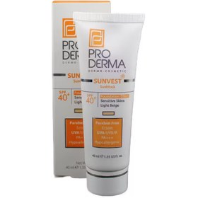 تصویر کرم ضد آفتاب رنگی بژ روشن پرودرما با SPF40 مناسب پوست حساس حجم 40 میلی لیتر Proderma Physical Sunblock Spf40 Light 40ml