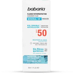 تصویر ضد آفتاب مینرال SPF50 باباریا babaria مناسب پوست های حساس حجم 50 میل 