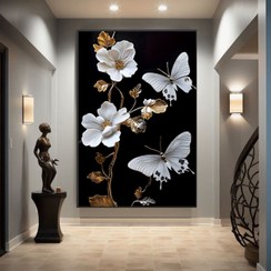 تصویر تابلو دکوراتیو مینیمال سه بعدی طرح گل و پروانه کدf۵9 