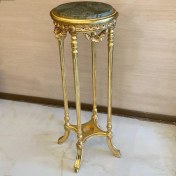 تصویر میز تلفن چوبی صفحه گرد طلایی 